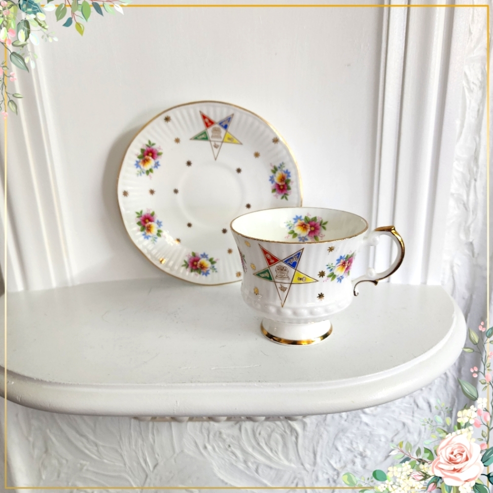 Elizabethan Masonic Eastern Star fine bone china tea cup with matching S…